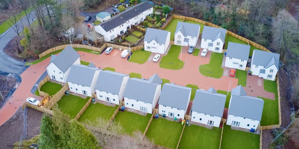 Aerial view of neighbouring homes and their shared boundaries